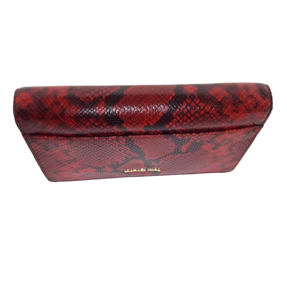 NWT Michael Kors Ellie Medium Shoulder Flap Python Embossed Red Leather Bag - Picture 2 of 12